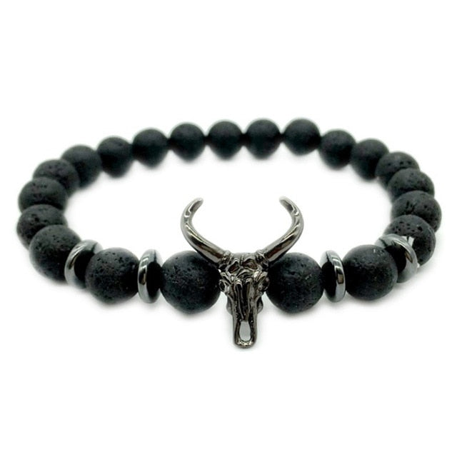 Bracelet Men Stone Skull, Bracelet Men Crown Skull