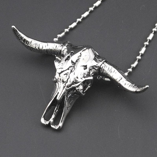 Modern Bull skull head necklace front