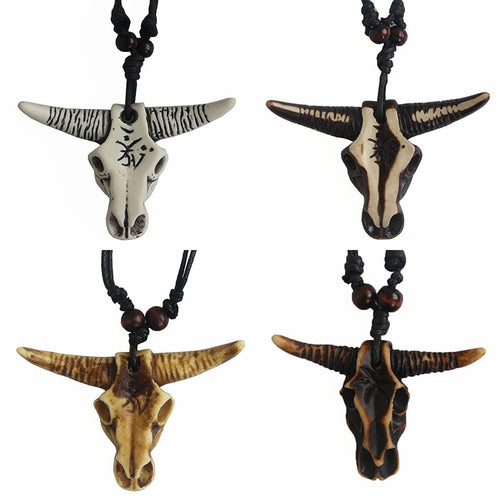 Bull skull head necklace front